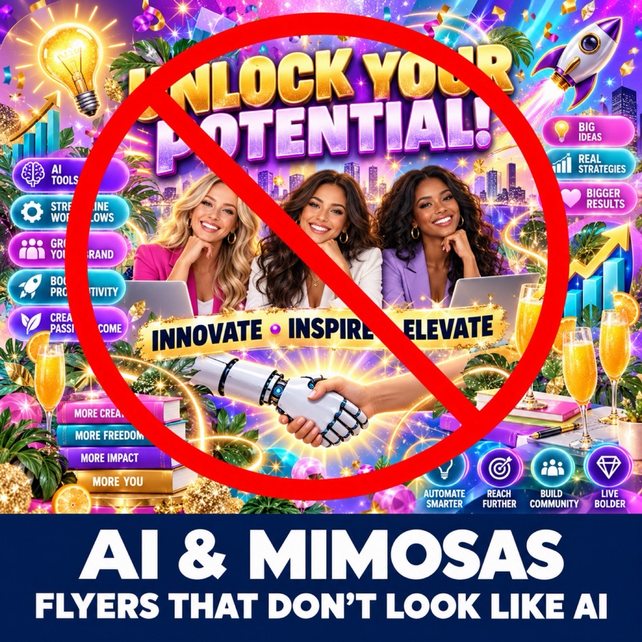 Flyer for AI & Mimosas: Flyers That Don't Look Like AI